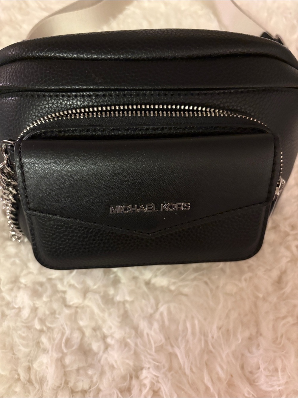 Michael Kors Black Leather Belt Bag with Silver Hardware